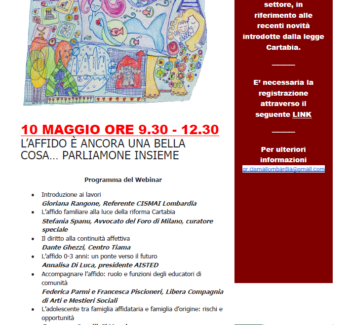 L’esperienza di Fraternità nell’affido 0-3 anni  raccontata nel Webinair organizzato da CISMAI Lombardia